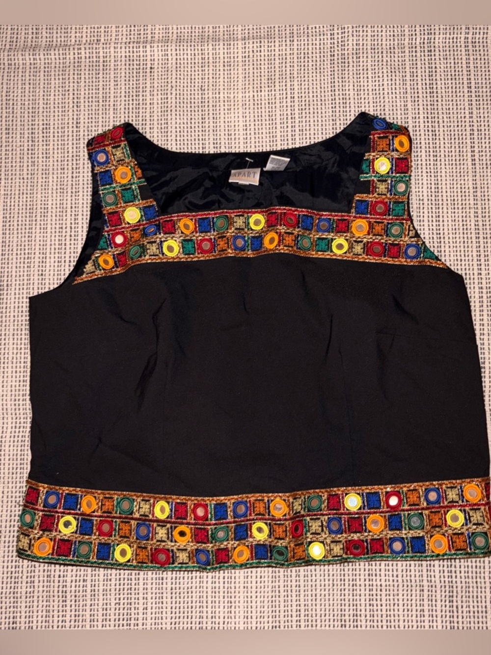 APART IMPRESSIONS Women's Vintage Embroidered Boho Top Size 18W In Black Multi